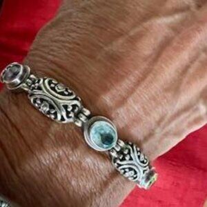 Sterling silver bracelet with 4 gemstones, 5 ornate silver stations